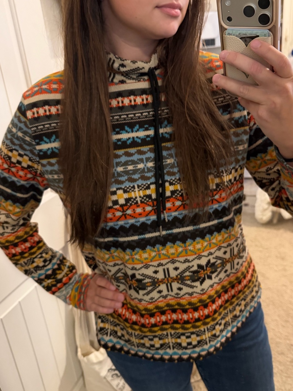Cozy Multi-Color Fair Isle Cowl Neck Sweater